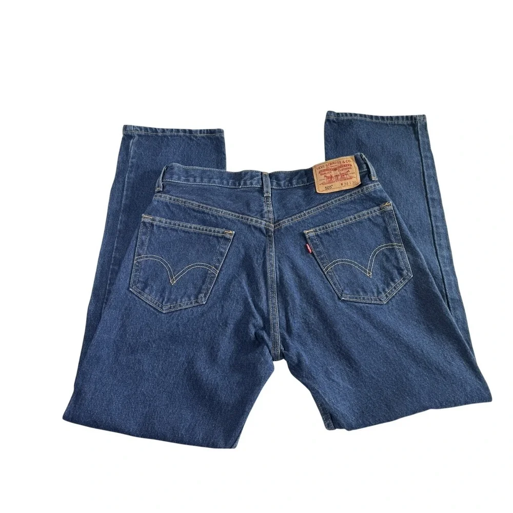 Levis 505 Regular Fit Jeans Mens 34x30 Dark Wash Blue Straight Leg Denim Mexico